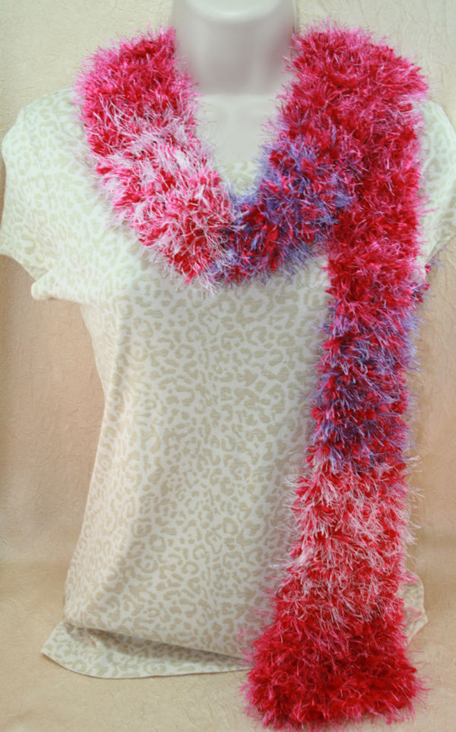 Knit Scarf in fun fur yarn Pink, Purple and White | EclecticasiaCreation